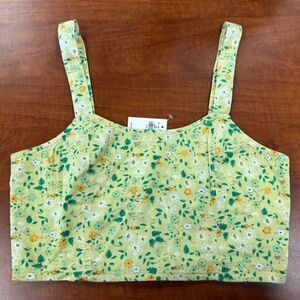 NWT Aerie Womens Yellow Floral Cropped Tank Top - S